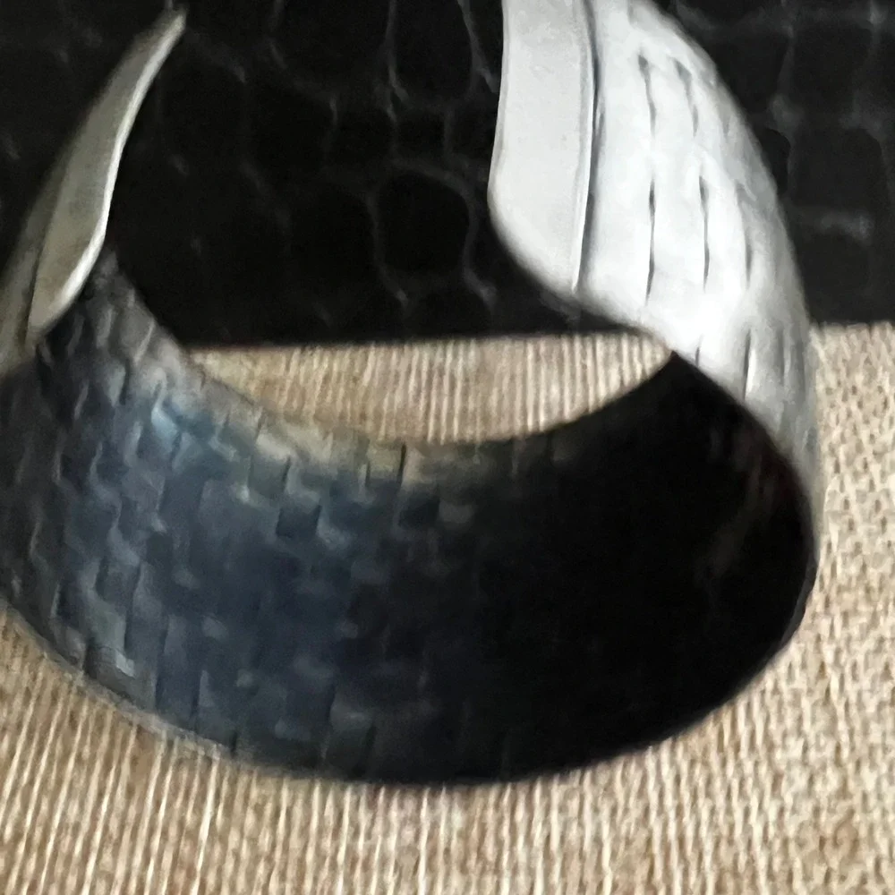 Vintage Basketweave Silver Tone Wide Cuff Bracelet Statement 6-7 Gorpcore